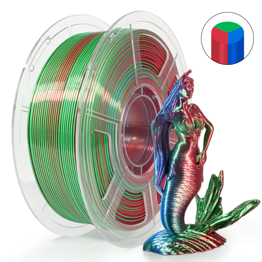 MINGDA Silk Tri-Color PLA Filament - Red/Green/Blue